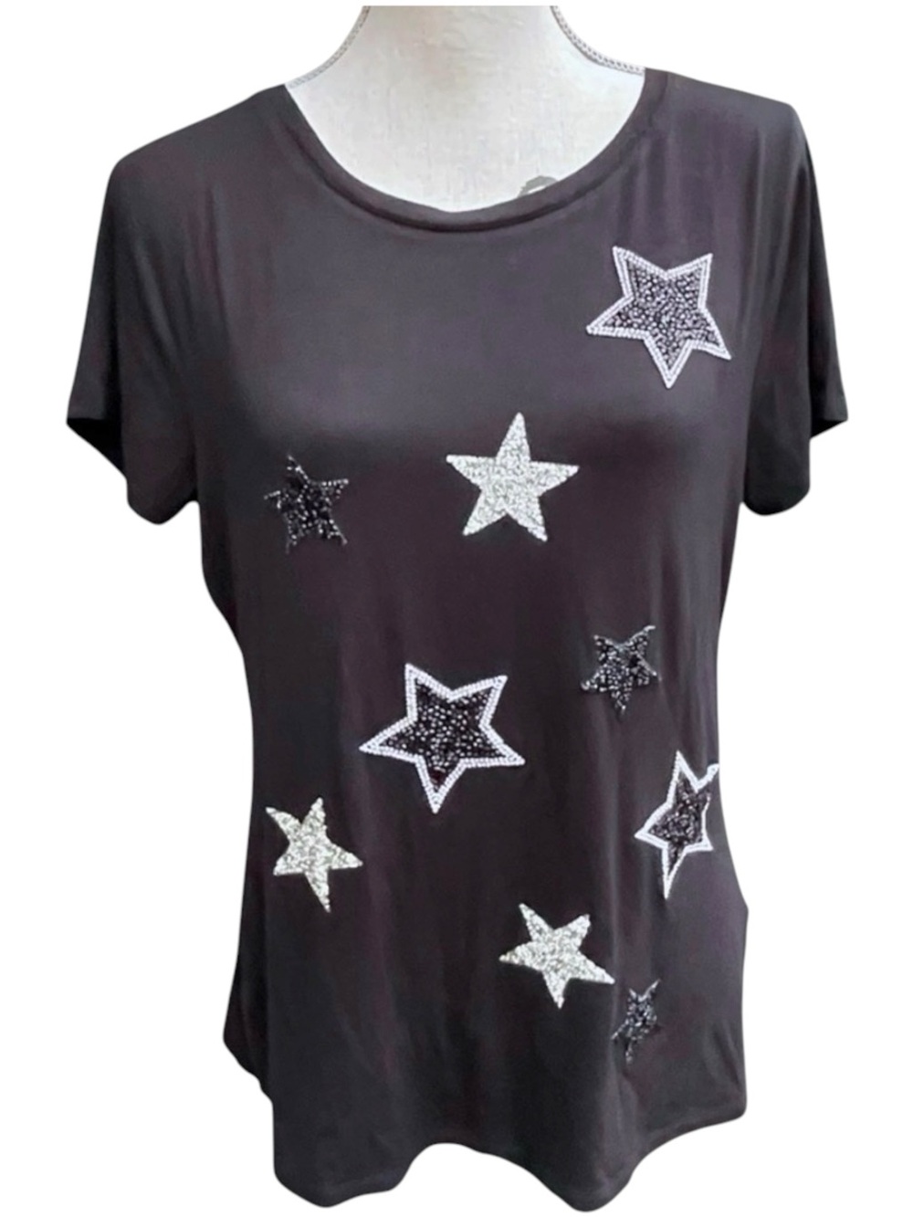 INC International Concepts Black Galactic Star Embellished T-Shirt (M)